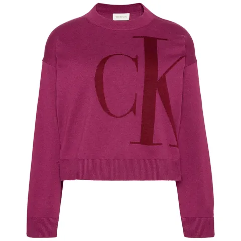 Calvin Klein Donna Pullover Smooth Cotton con Bordo in Maglia a Costine, Rosso (Berry