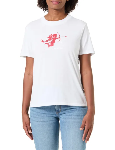 Armani Exchange Maglietta da Donna Red Cupido Glitter Print BackTone On Tone, Bianco off
