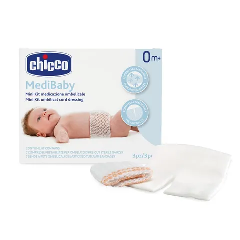 Chicco Mini Kit Medicazione Ombelicale, 3 Bende a Rete e 3 Compresse Sterili in TNT a 4