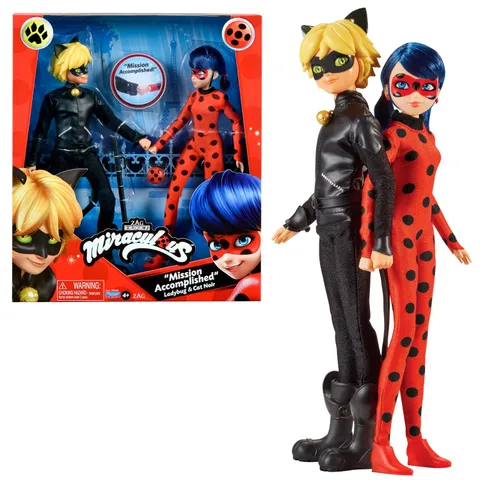 Bandai - Miraculous Ladybug - 2 bambole articolate da 26 cm Ladybug & Chat Noir