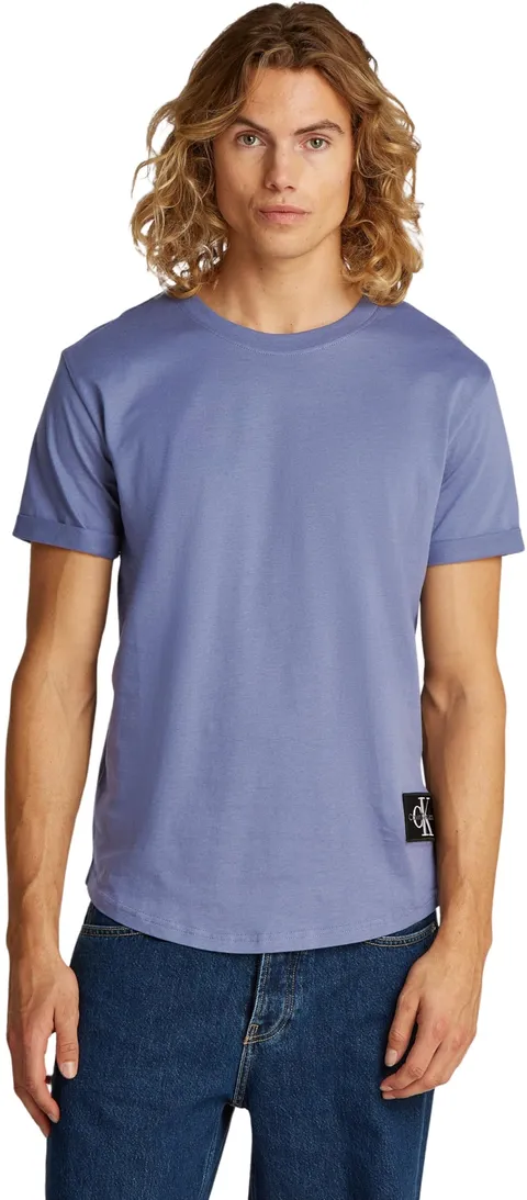 Calvin Klein T-Shirt Maniche Corte Uomo Badge Turn Up Sleeve Scollo Rotondo, Blu