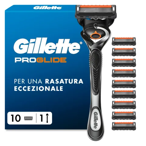 Gillette Proglide 1 Rasoio Barba Manuale, 10 Lamette di Ricambio, per una Rasatura