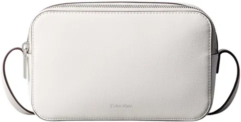 Calvin Klein Donna Borsa a Tracolla Logo Elongated Camera Bag con Zip, Bianco (White Alyssum), Taglia Unica