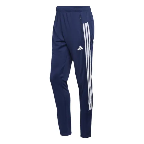 adidas Uomo Workout Essentials all-Set 3-Stripes Knit Pants, Dark Blue/White, XL