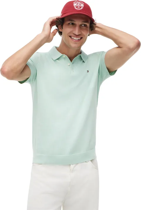 Tommy Hilfiger Polo da Uomo in Cotone Lavorato a Maglia MW0MW37396 Altri Maglioni, Verde