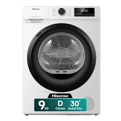 Hisense DHQE900UWDC Asciugatrice A Pompa Di Calore, 9 Kg, D, Bianco, Big Display, 15