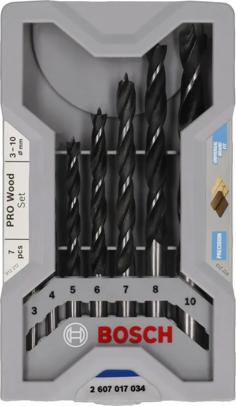Bosch 7x Set di punte elicoidali per legno PRO Wood (per Legno tenero, Legno duro, Ø 3,0