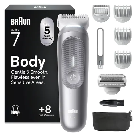 Braun Rasoio Elettrico Corpo Uomo Series 7, +8 Strumenti Cura Corpo, Luce Smartlight &