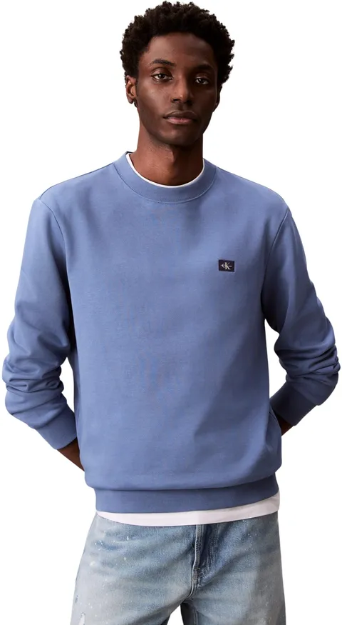 Calvin Klein Uomo Felpa Terry Badge con Scollo Rotondo, Blu (Dull Nile Blue), S