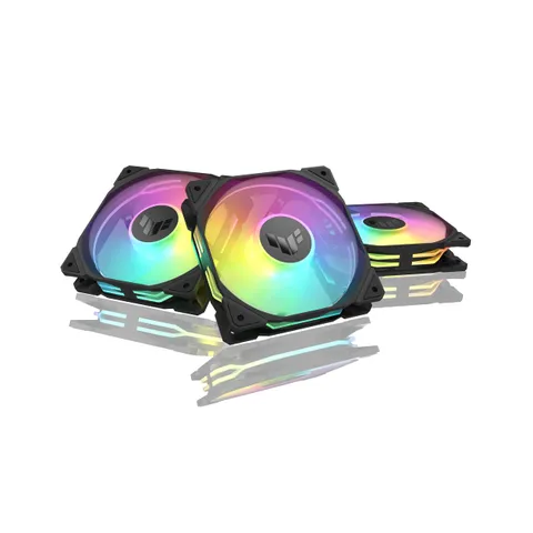 ASUS TUF GAMING TR120 FAN ARGB BLACK 3 IN 1 Ventole Case, Spessore 28 mm, Pressione Statica 3,3 mm H2O con Flusso d'aria Elevato, Design Doppio Strato 16 LED RGB, 3 pezzi, Nero