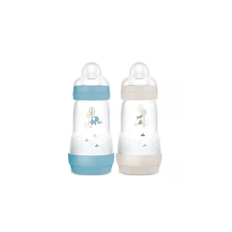 MAM 2 biberon Easy Start Anti-Colica 2+ mesi flusso medio (2 x 260 ml) Oceano + Sabbia - Biberon per ridurre le coliche e il disagio del bambino - Biberon per l'allattamento