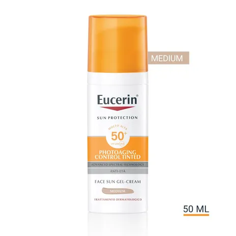 Eucerin Photoaging Control Tinted Face Sun Gel-Cream Medium SPF 50+ 50 ml, Crema solare