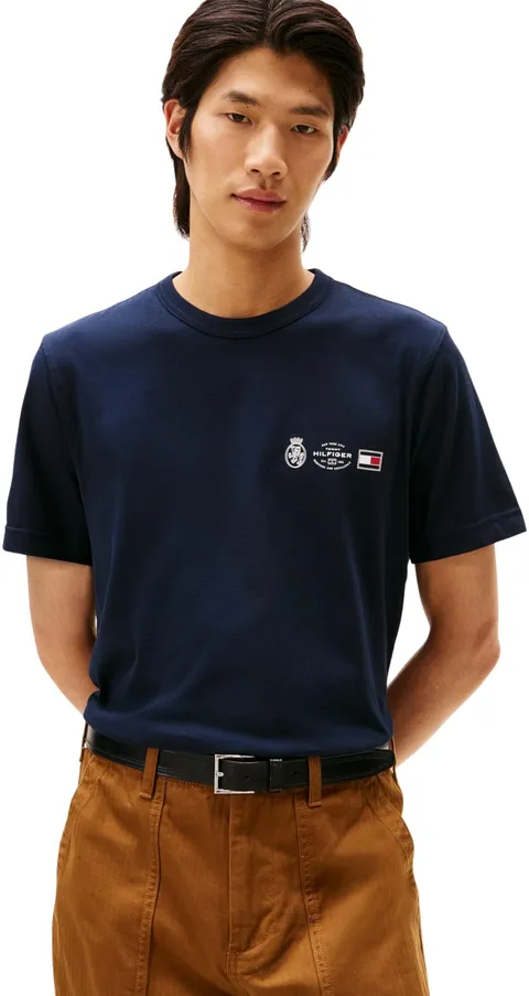 Tommy Hilfiger Uomo T-Shirt Maniche Corte Small Crest Outline con Scollo Rotondo, Blu (Desert Sky), XS