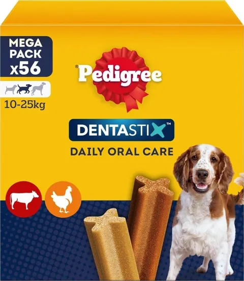 Pedigree Dentastix Snack per la Igiene Orale, Cane Medio 10-25 kg Confezione Scorta, 56 Bastoncini - 1440 gr