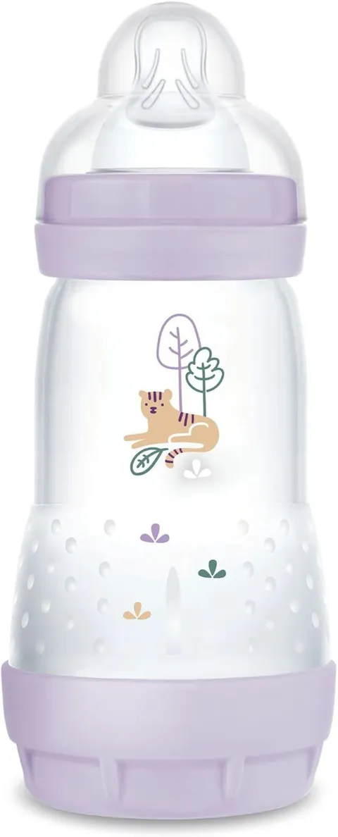 MAM Biberon Easy Start 260 ml, Biberon anticolica per allattamento misto, Riduce le bolle d'aria e il rischio di coliche, Accessori neonati 2+ mesi autosterilizzanti e con tettarella misura 2, Lilla
