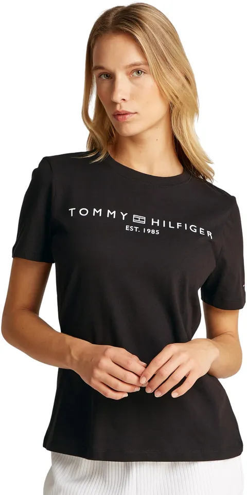Tommy Hilfiger T-Shirt Maniche Corte Donna Scollo Rotondo, Nero (Black), XXS