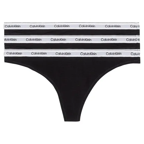 Calvin Klein Perizomi Donna Confezione da 3 Modern Logo Tanga, Nero (Black/Black/Black), L