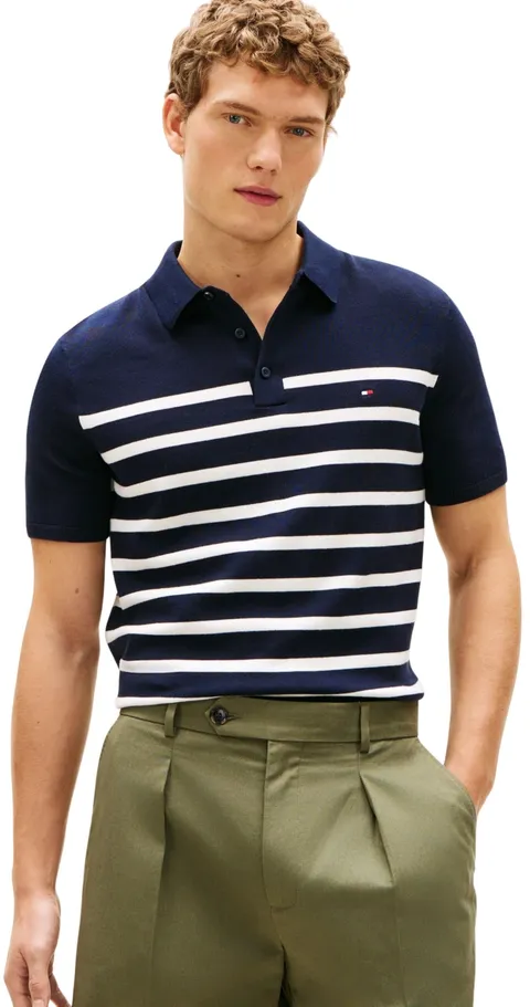 Tommy Hilfiger Uomo Maglietta Polo Maniche Corte Essential Cotton Knitted Grossa, Blu