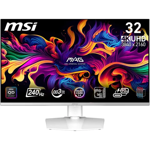 msi MPG 321URXW QD-OLED 4K UHD Gaming Monitor da 31,5" - Pannello Quantum Dot OLED 3840 x 2160, 240Hz / 0,03ms, 99% DCI-P3, ΔE≤2, DisplayHDR True Black 400, KVM, RGB - DP 1.4a, HDMI 2.1, USB Type-C