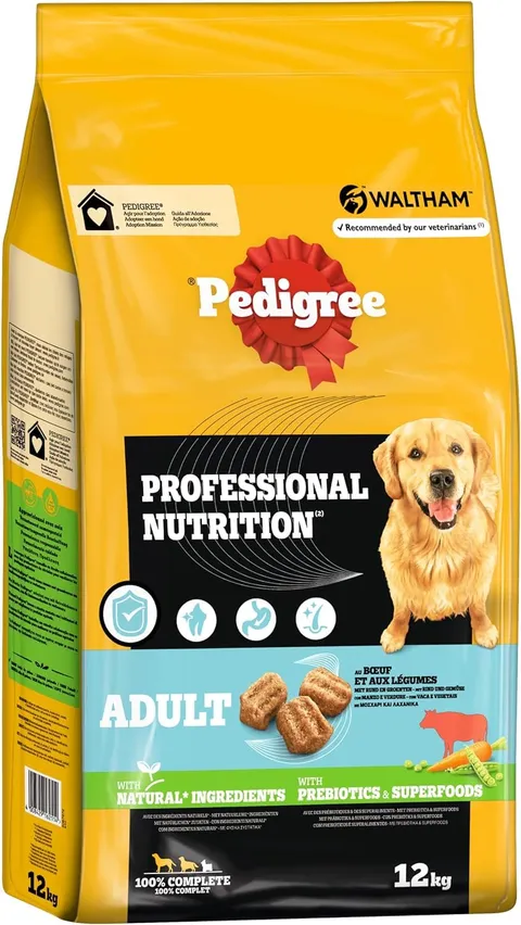 Pedigree Professional Nutrition - Cibo secco per cani adulti con manzo e verdure, 12 kg