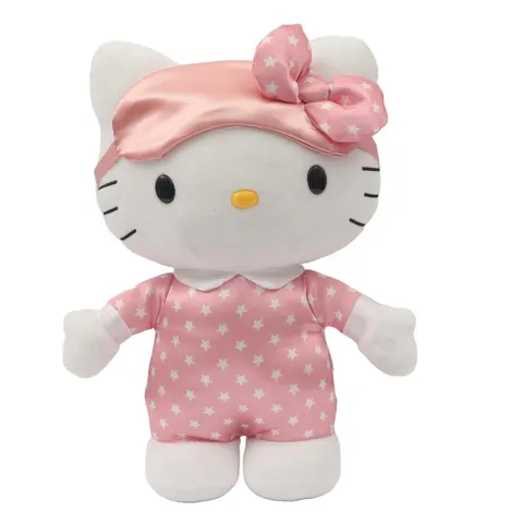 Hello Kitty Peluche Luminoso con Melodia per Nanna, 30 cm, Pigiamino Rosa con Stelle, per