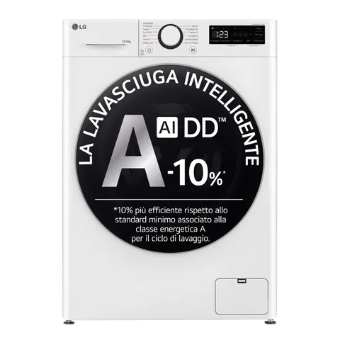 LG AI DD D4R5010TSWS Lavasciuga 10 / 6kg Serie R5 Classe A-10%/D, Lavatrice e