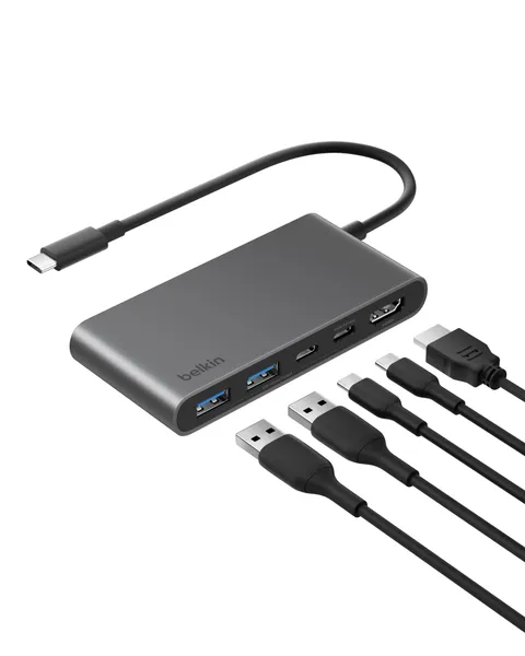 Belkin Hub USB-C a 5 Porte con HDMI 4K a 60 Hz, Power Delivery 100W, Trasferimenti Dati