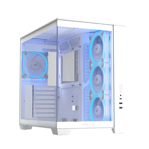 ASUS A32 PLUS TG ARGB WHITE Case ATX a Doppia Camera, Supporta Radiatori da 360 mm e Schede Grafiche da 420 mm, 4 Ventole ARGB Preinstallate, Gestione Pulita dei Cavi, Design Panoramico, Bianco