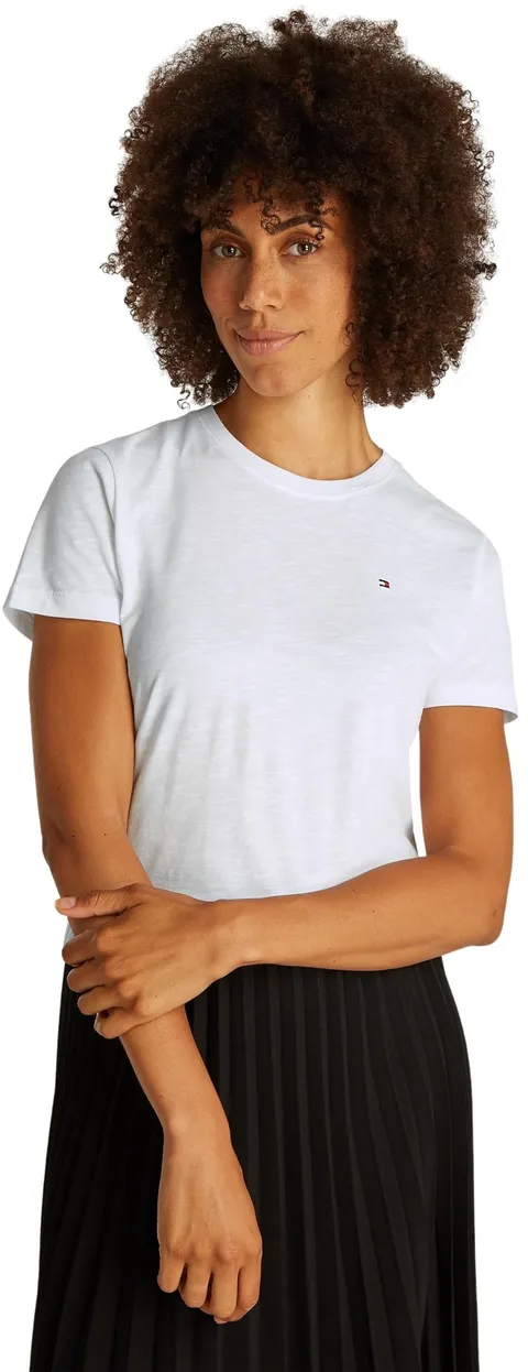 Tommy Hilfiger Donna T-Shirt Maniche Corte Slim con Scollo Rotondo, Bianco (TH Optic