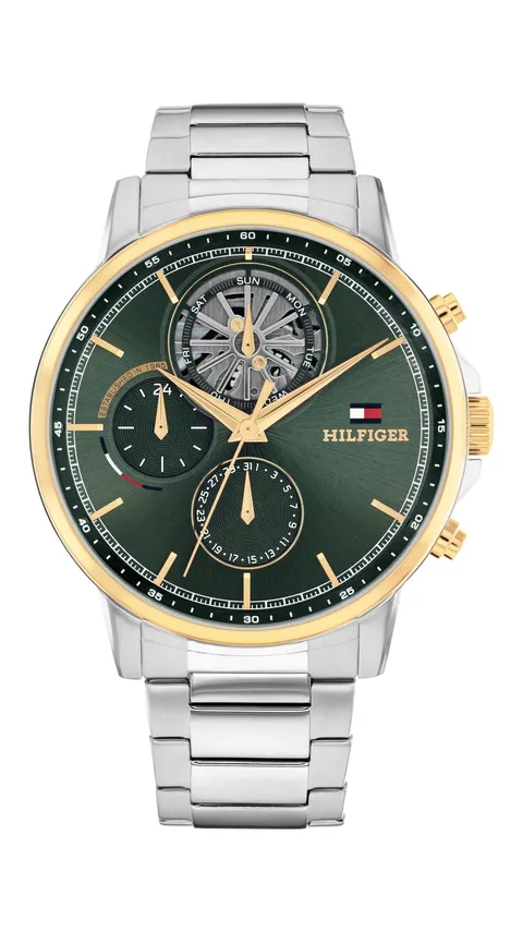 Tommy Hilfiger Orologio Analogico Multifunzione al Quarzo da Uomo con Cinturino in Acciaio Inossidabile Argentato - 1710735