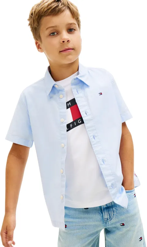 Tommy Hilfiger Camicia Oxford Elasticizzata Bambino SS KB0KB09554 Camicie, Blu (Sweet