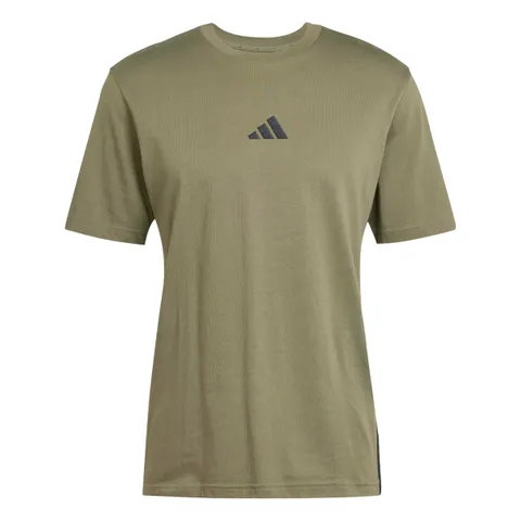 adidas Uomo Essential Three Stripes Single Jersey Shirt, Olive Strata/Black, XXL