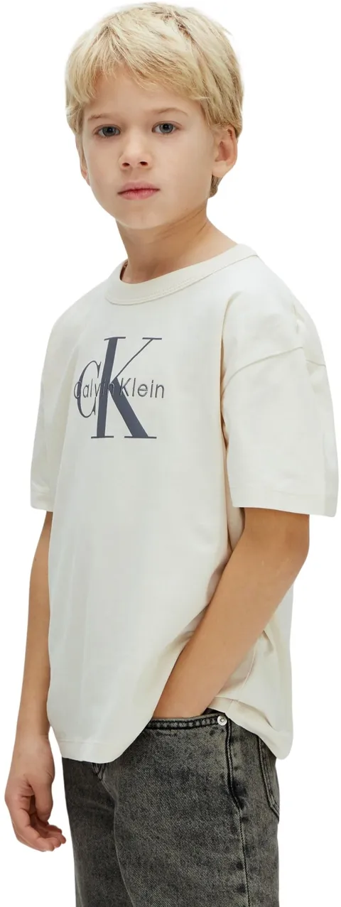 Calvin Klein T-Shirt Bambino Light Monologo S/S IB0IB02610 S/S T-Shirt, Grigio (Whitecap
