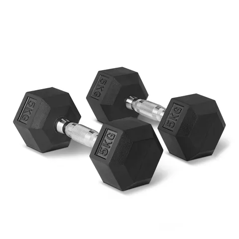 Amazon Basics manubri esagonali set con rivestimento in gomma, 5 kg, Nero