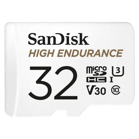 SanDisk HIGH ENDURANCE Video Monitoring for Dashcams & Home Monitoring 32 GB microSDHC Memory Card + SD Adaptor, Up to 100 MB/s read and 40 MB/s Write, Class 10, U3, V30, White