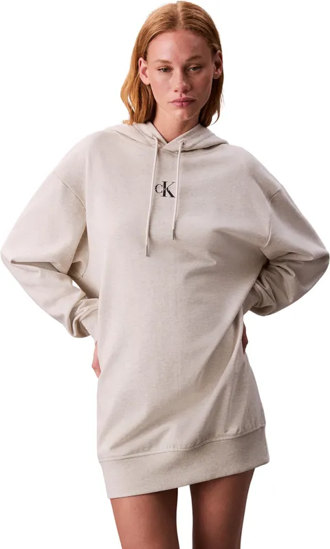 Calvin Klein Donna Felpa con Cappuccio Premium Terry Lang, Beige (Vanilla Heather), S