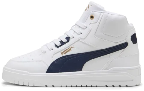 PUMA Unisex Shuffle Downtown MidSneaker, Puma Bianco PUMA Navy PUMA Oro, 44.5 EU
