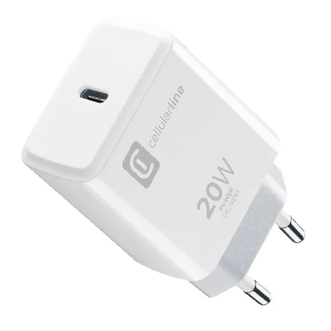 Cellularline | Caricabatterie da Rete | Caricabatterie da rete USB-C 20W per la carica