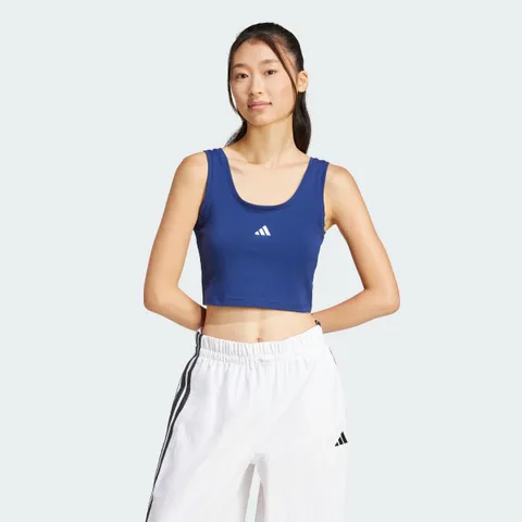 adidas Donna Essentials Small Logo Cotton Lifestyle Tank Shirt, Dark Blue/White, XXL