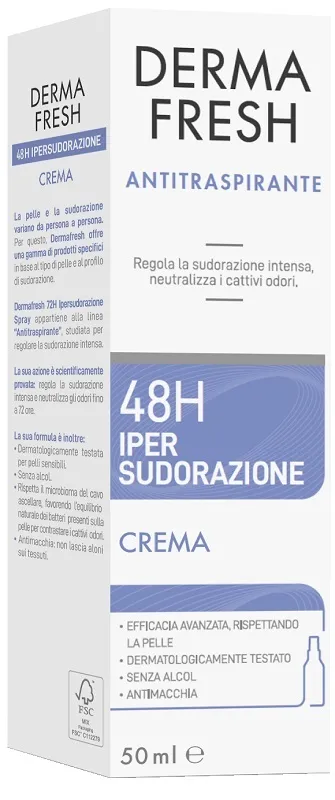 Dermafresh Ipersudorazione Efficace 48H, Crema Antitraspirante 50 ml, Regola la
