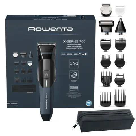 Rowenta X Series 700, Regolabarba Multifunzione con 14 Accessori Inclusi per Capelli