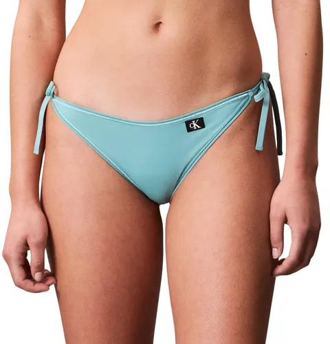 Calvin Klein Donna Slip Bikini Allacciatura Laterale String Side Tie con Etichetta con Logo, (Saltwater Aqua), 2XL