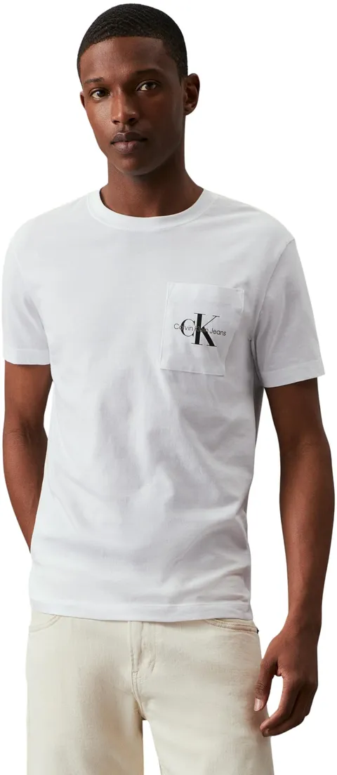 Calvin Klein Uomo T-Shirt Maniche Corte Core Monologo Scollo Rotondo, Bianco (Bright
