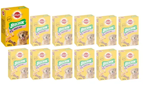 Pedigree Biscrok Multi Mix Snack, Biscotti per Cani, Croccanti, Senza Coloranti, 12 Confezioni da 500 g