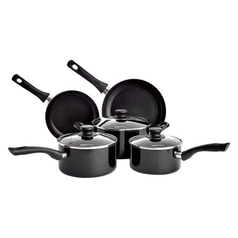 Amazon Basics 5 Pezzi Batteria da Cucina a Induzione - Antiaderente, Alluminio, con