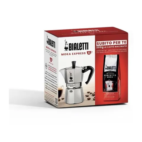 Bialetti Caffettiera Moka Express 6 Tazze, più Una Confezione da 250g di Perfetto Moka