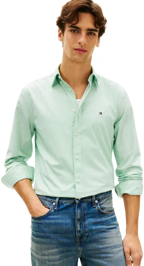 Tommy Hilfiger Camicia da Uomo Flex Popeline Solid RF MW0MW37550 L/S, Verde, S
