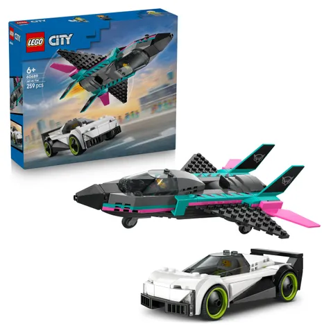 LEGO City Jet vs. Car Toy - Building Kit w/Plane, Supercar Plus Pilot & Driver