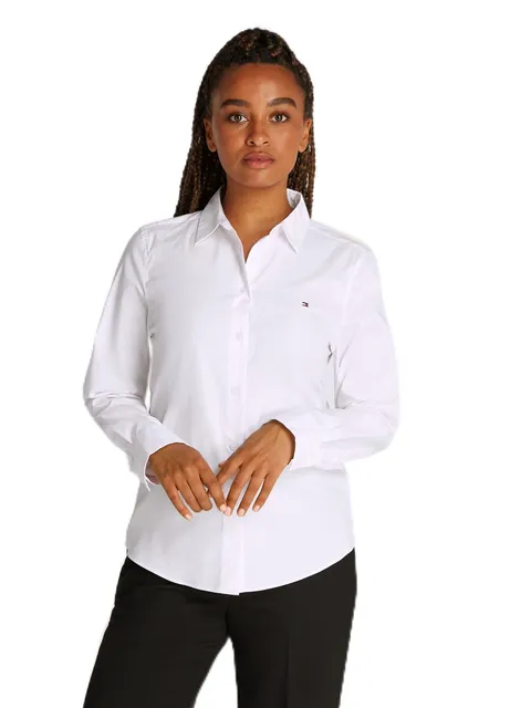 Tommy Hilfiger Ess Poplin Regular Shirt, Camicia L/S Donna, Pink (Classic Ithaka Stp Light Pink), 40