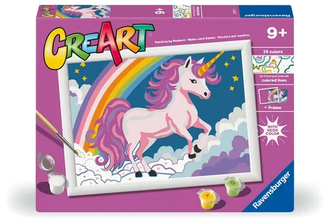Ravensburger CreArt: Unicorno Rosa Neon - Dipingere con i Numeri per Bambini 9+ Anni, Kit